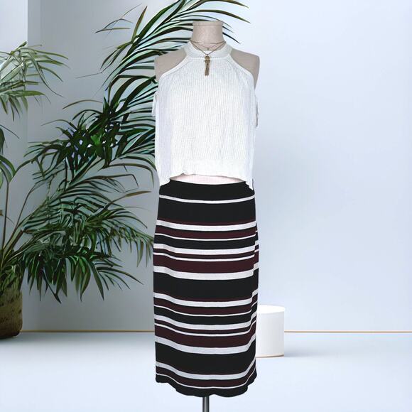 RACHEL ROY Striped Knit Skirt Pencil Midi Stretch Boho Y2K Coquette Black Red - Picture 1 of 7